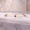 Round Sapphire By The Yard Bezel Set 14K Solid Gold Chain Link Bracelet
