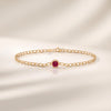Round Brilliant Cut Solitaire Bezel Set Ruby 14K Solid Gold Paperclip Link Bracelet