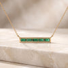 Baguette Emerald Dainty Bar Channel Set 14K Solid Gold Pendant Necklace