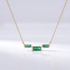3 Stone Baguette Emerald Dainty Bar Set 14K Solid Gold Pendant Necklace