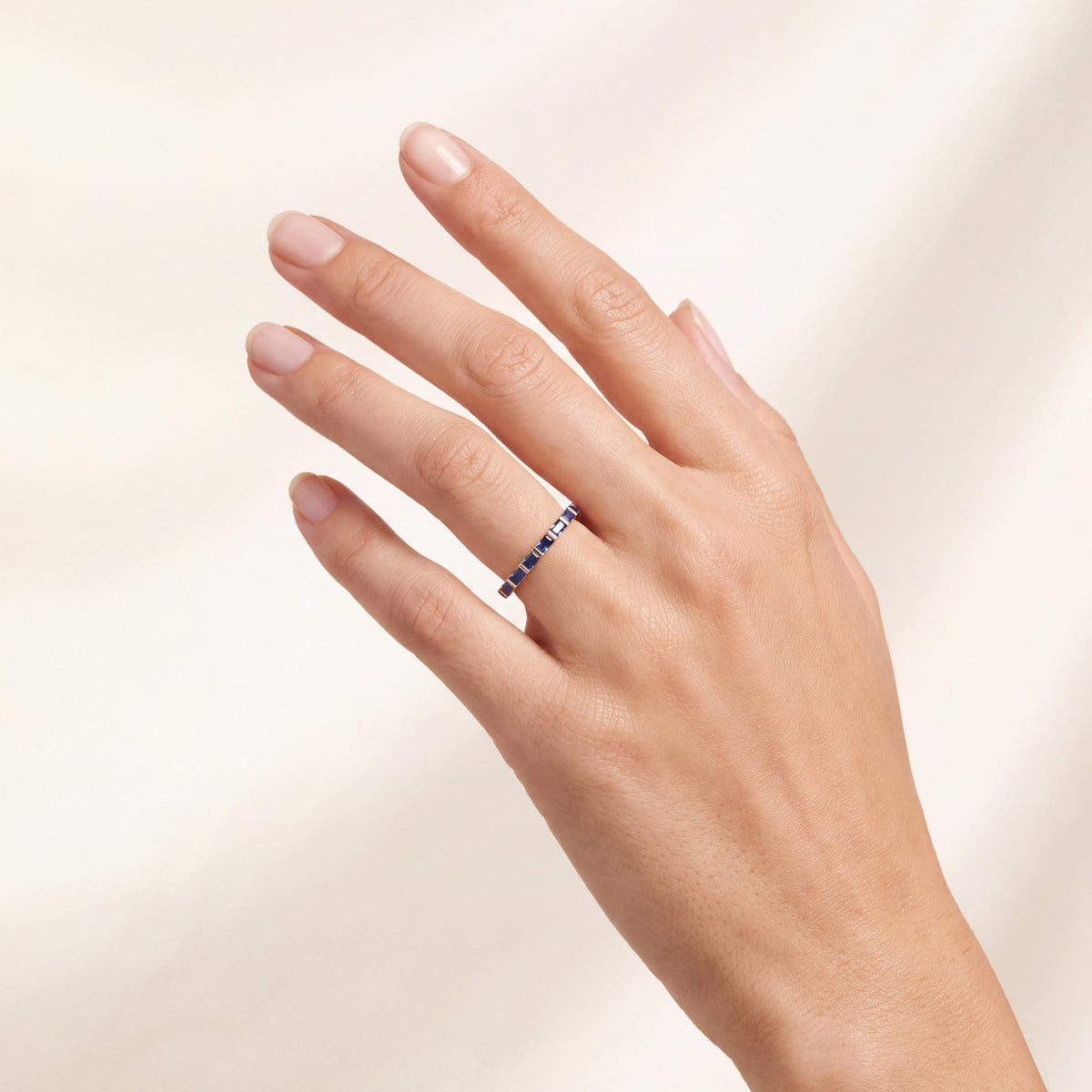 Baguette Cut Sapphire Full Eternity Stackable Wedding Band Ring 14K Solid Gold Bar Set