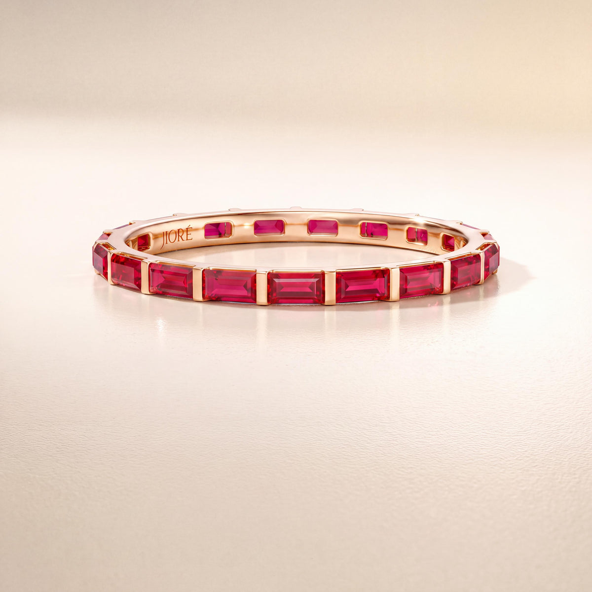 Baguette Cut Ruby Full Eternity Stackable Wedding Band Ring 14K Solid Gold Bar Set
