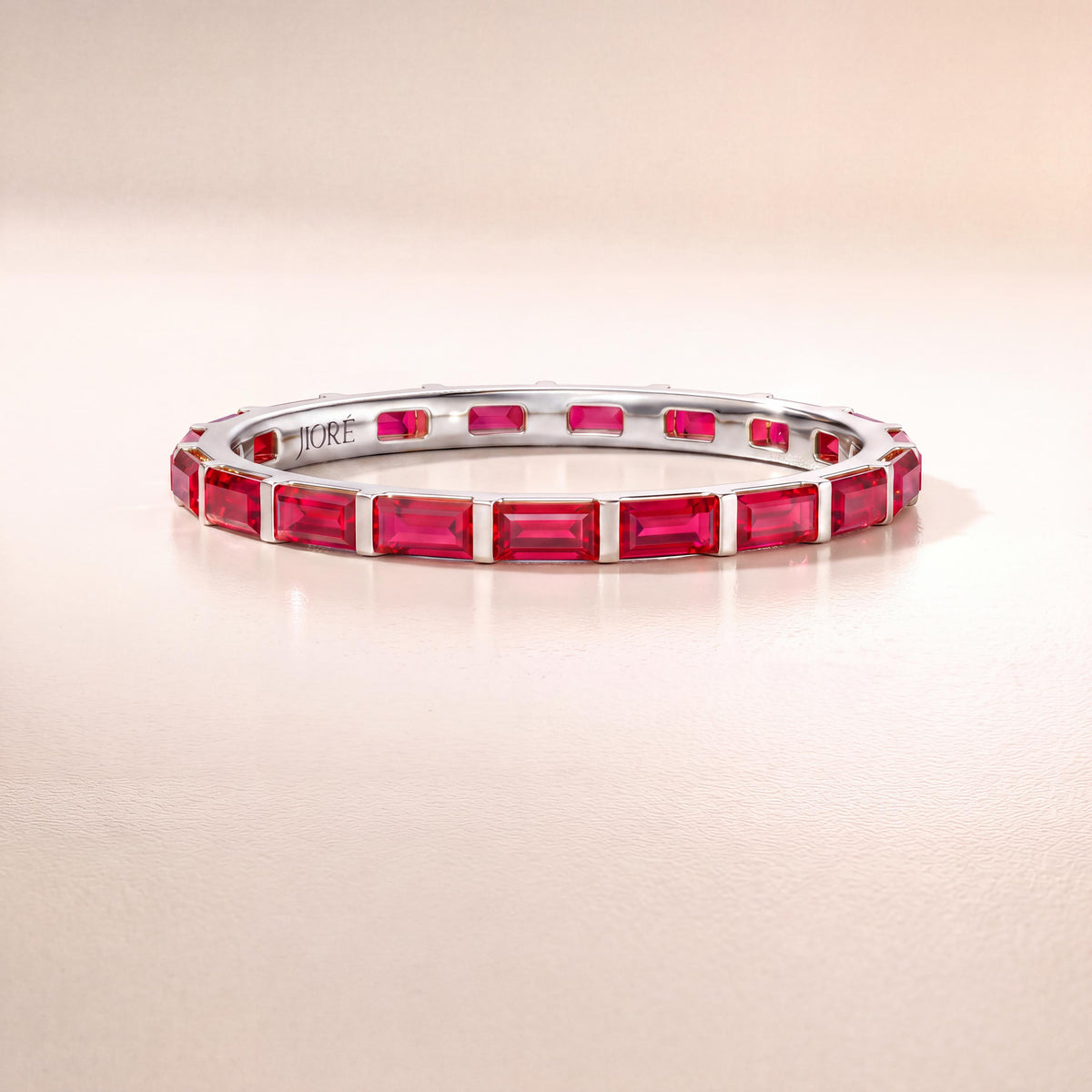 Baguette Cut Ruby Full Eternity Stackable Wedding Band Ring 14K Solid Gold Bar Set