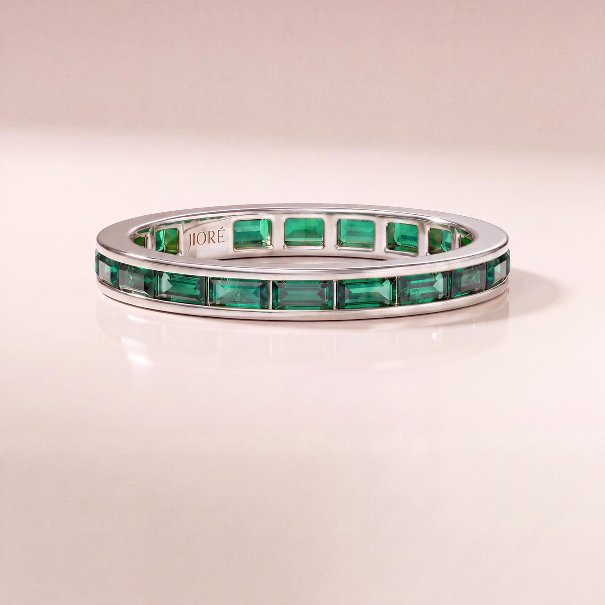 Baguette Cut Emerald Full Eternity Wedding Band Ring 14K Solid Gold Channel Set