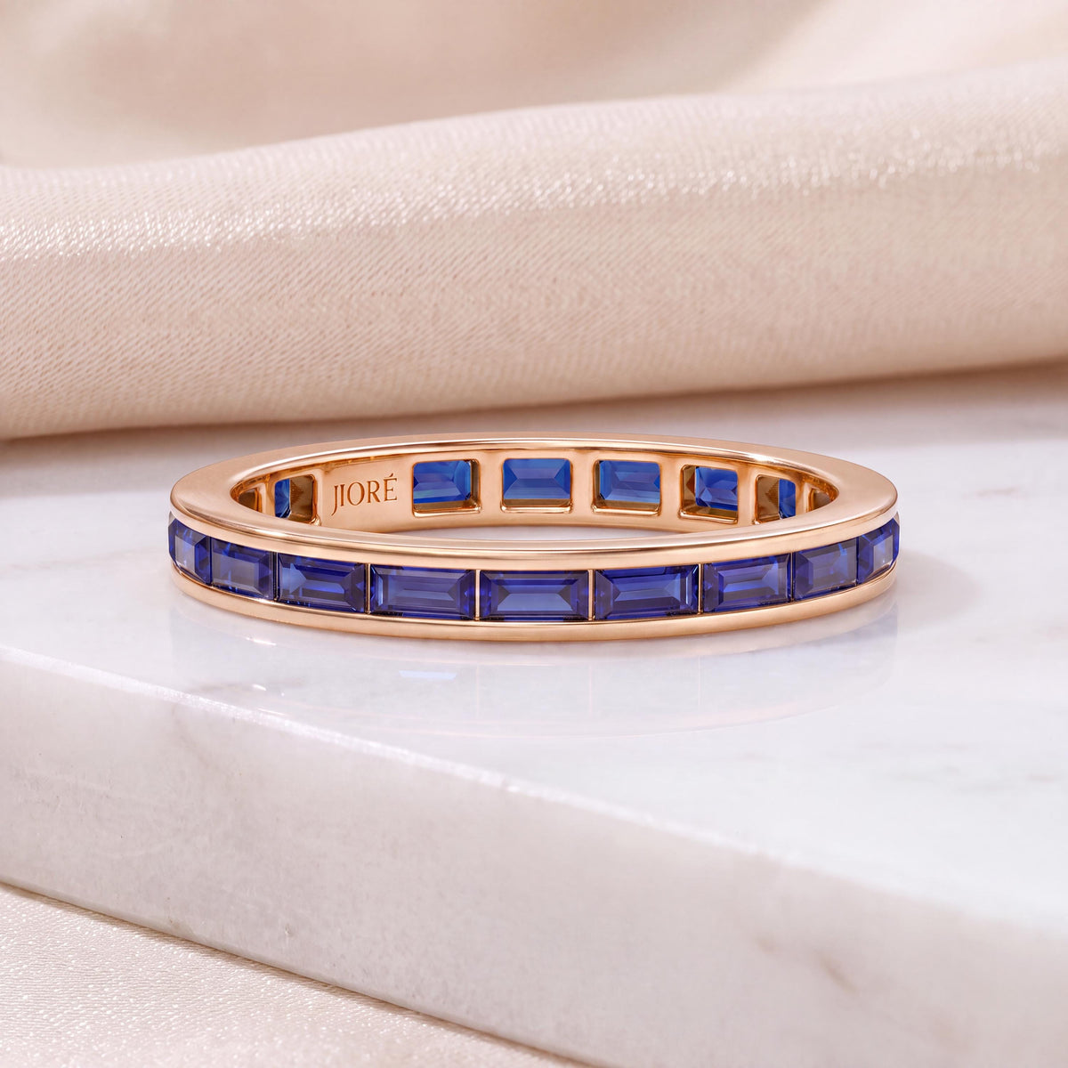 Baguette Cut Sapphire Full Eternity Wedding Band Ring 14K Solid Gold Channel Set