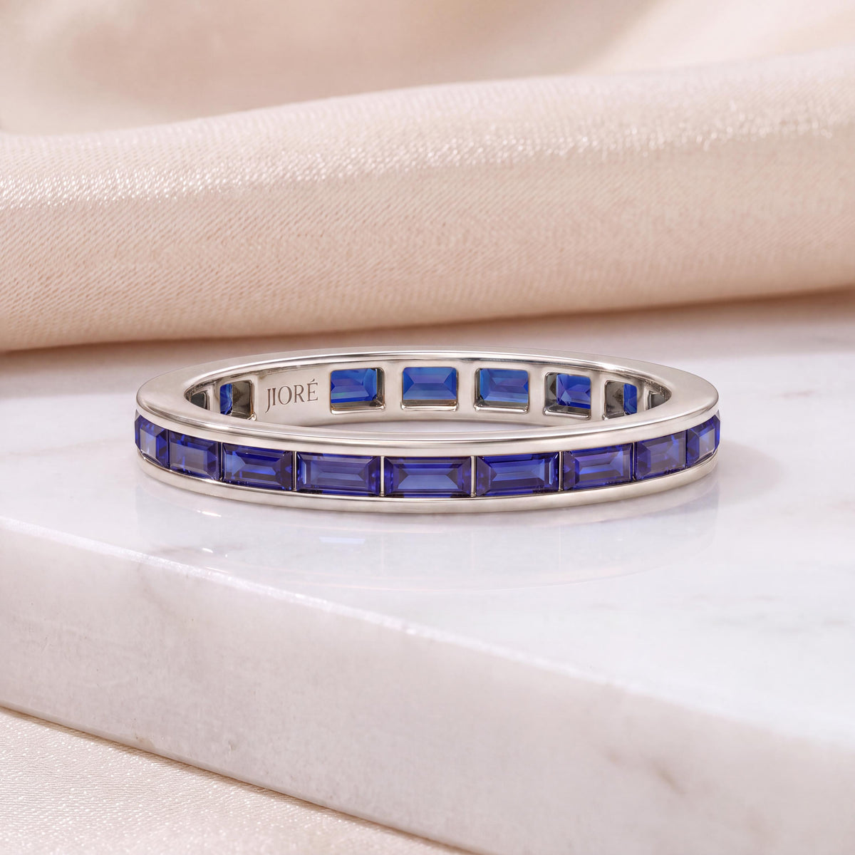 Baguette Cut Sapphire Full Eternity Wedding Band Ring 14K Solid Gold Channel Set