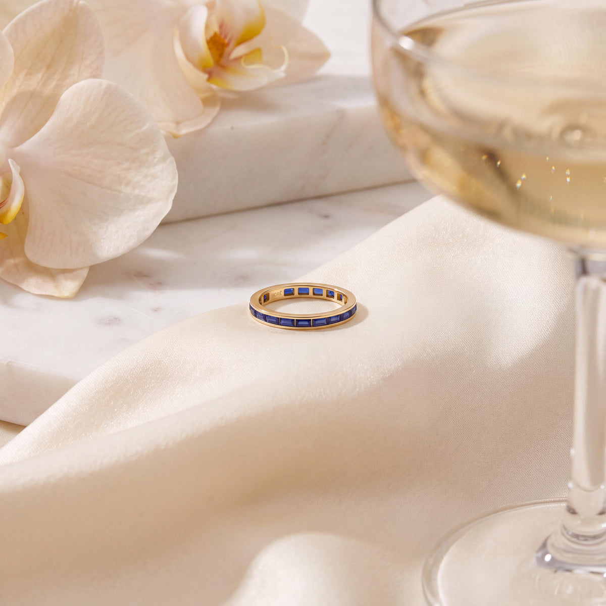 Baguette Cut Sapphire Full Eternity Wedding Band Ring 14K Solid Gold Channel Set
