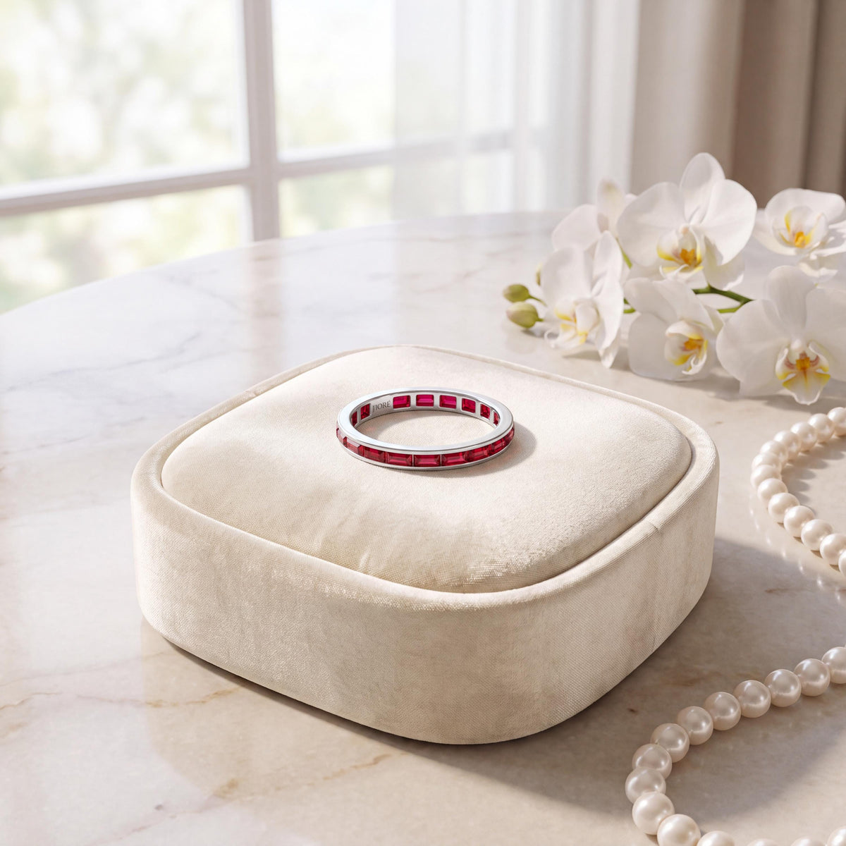 Baguette Cut Ruby Full Eternity Wedding Band Ring 14K Solid Gold Channel Set