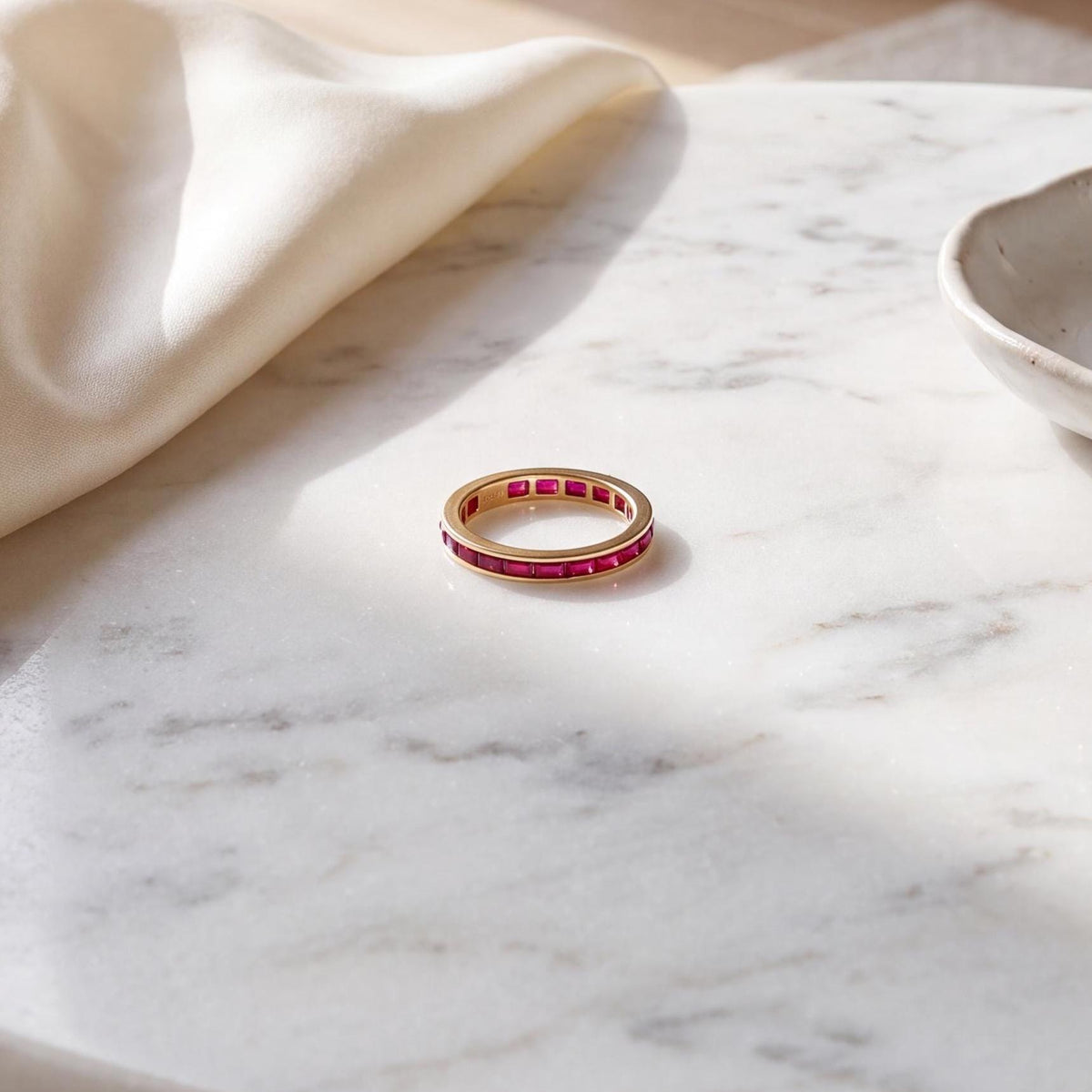 Baguette Cut Ruby Full Eternity Wedding Band Ring 14K Solid Gold Channel Set