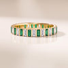 Baguette Cut Vertical Emerald & Diamond Full Eternity Wedding Band Ring 14K Solid Gold Bar Set