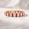 14K Gold Baguette Ruby & Diamond Eternity Band Ring  Vertical Bar Setting