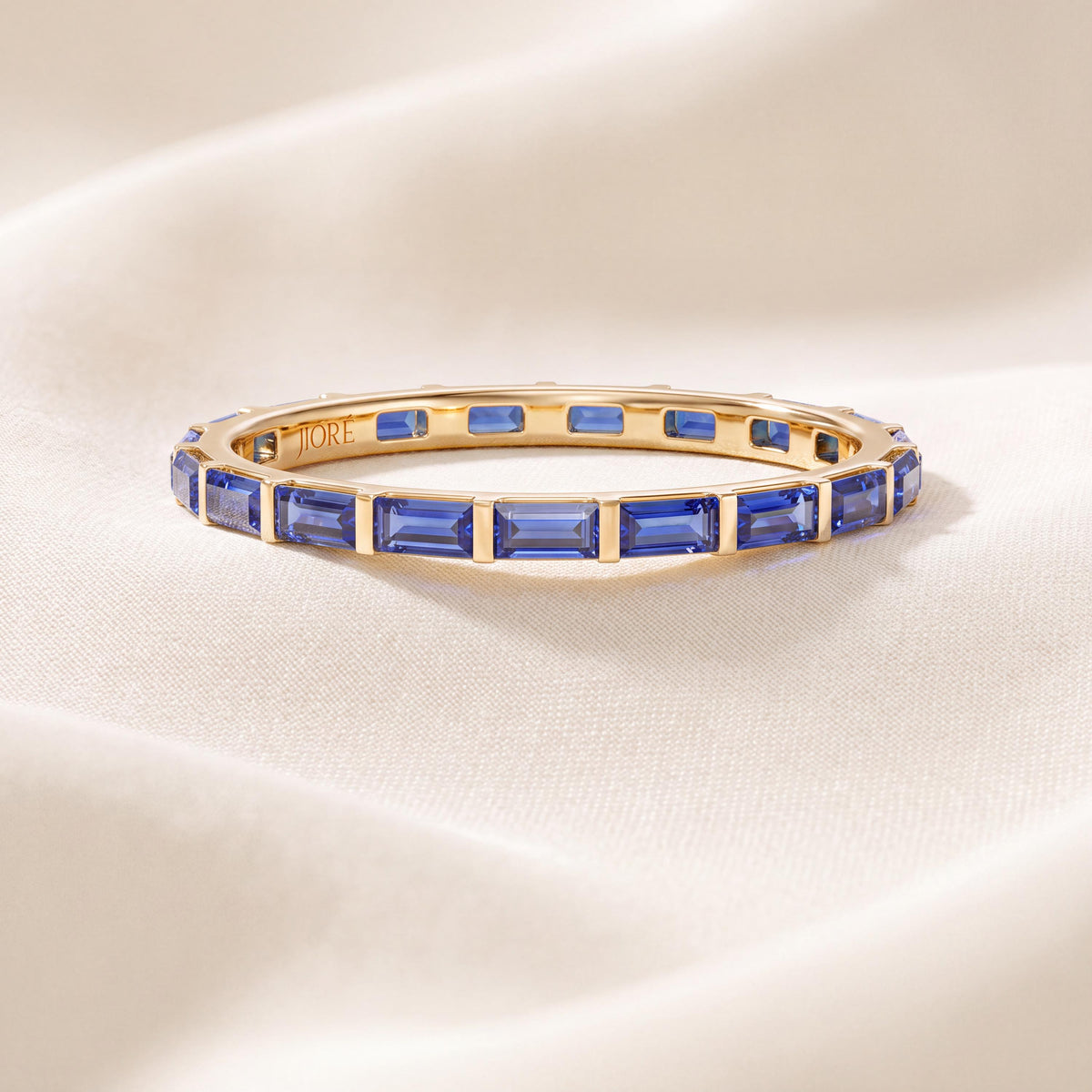Baguette Cut Sapphire Full Eternity Stackable Wedding Band Ring 14K Solid Gold Bar Set
