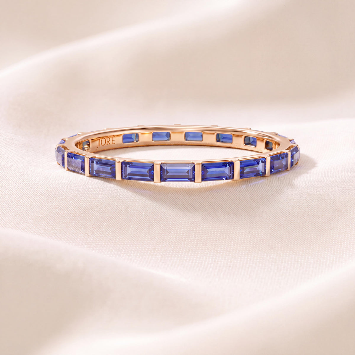 Baguette Cut Sapphire Full Eternity Stackable Wedding Band Ring 14K Solid Gold Bar Set