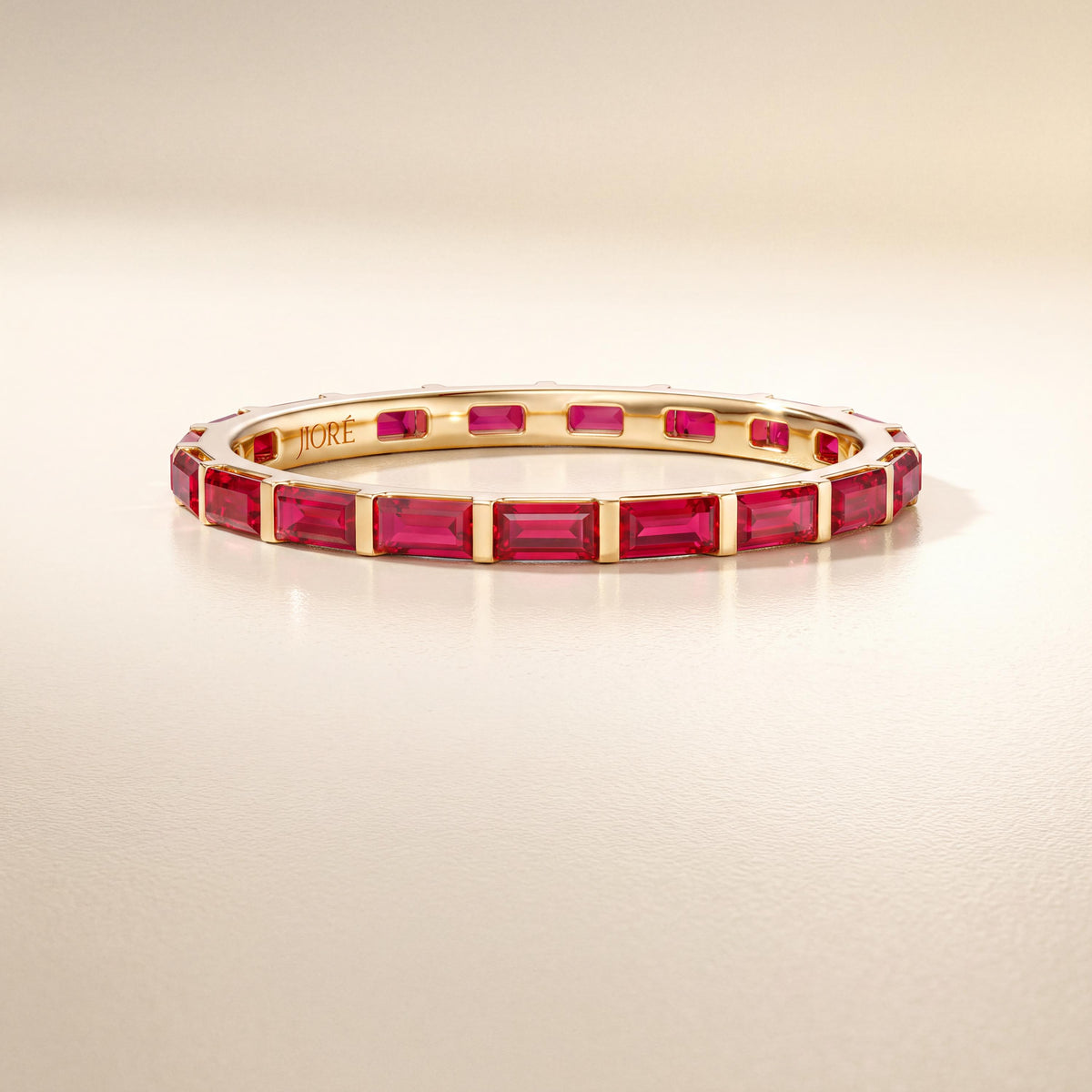Baguette Cut Ruby Full Eternity Stackable Wedding Band Ring 14K Solid Gold Bar Set