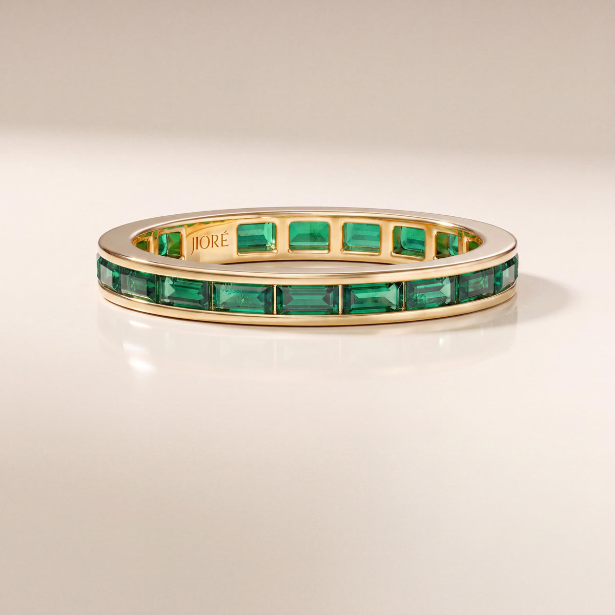 Baguette Cut Emerald Full Eternity Wedding Band Ring 14K Solid Gold Channel Set