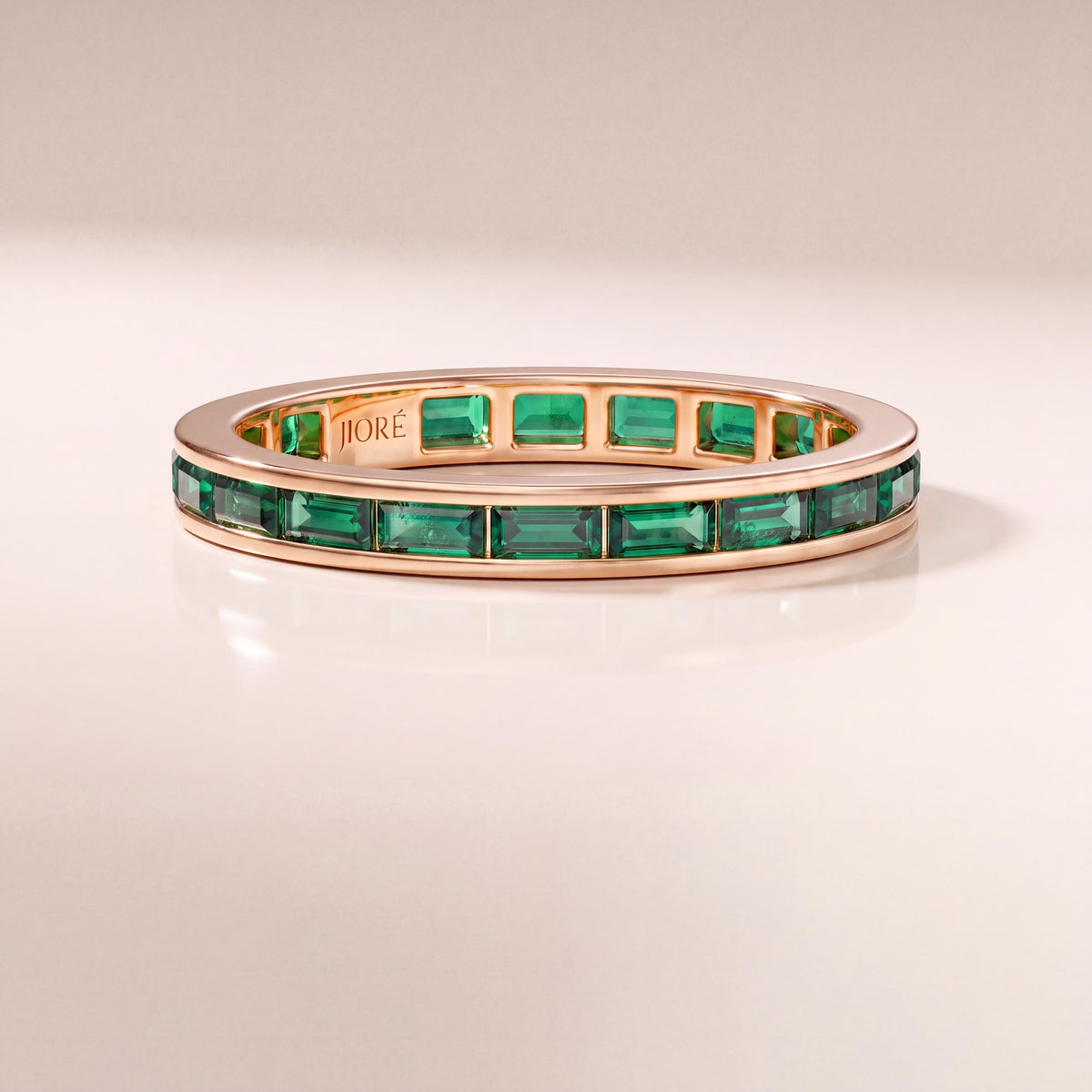 Baguette Cut Emerald Full Eternity Wedding Band Ring 14K Solid Gold Channel Set