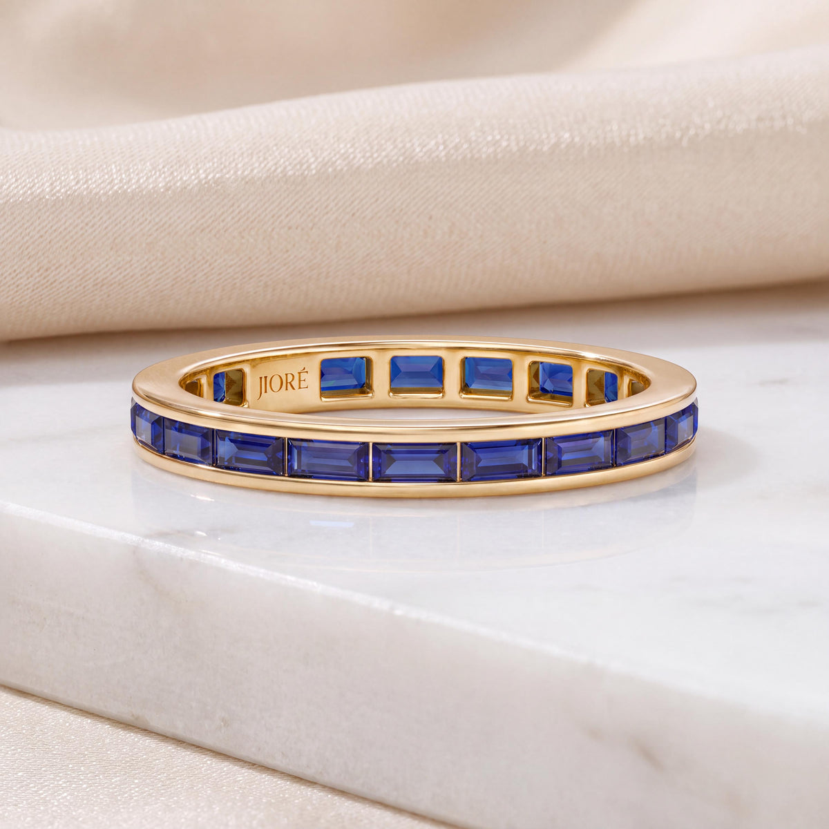 Baguette Cut Sapphire Full Eternity Wedding Band Ring 14K Solid Gold Channel Set