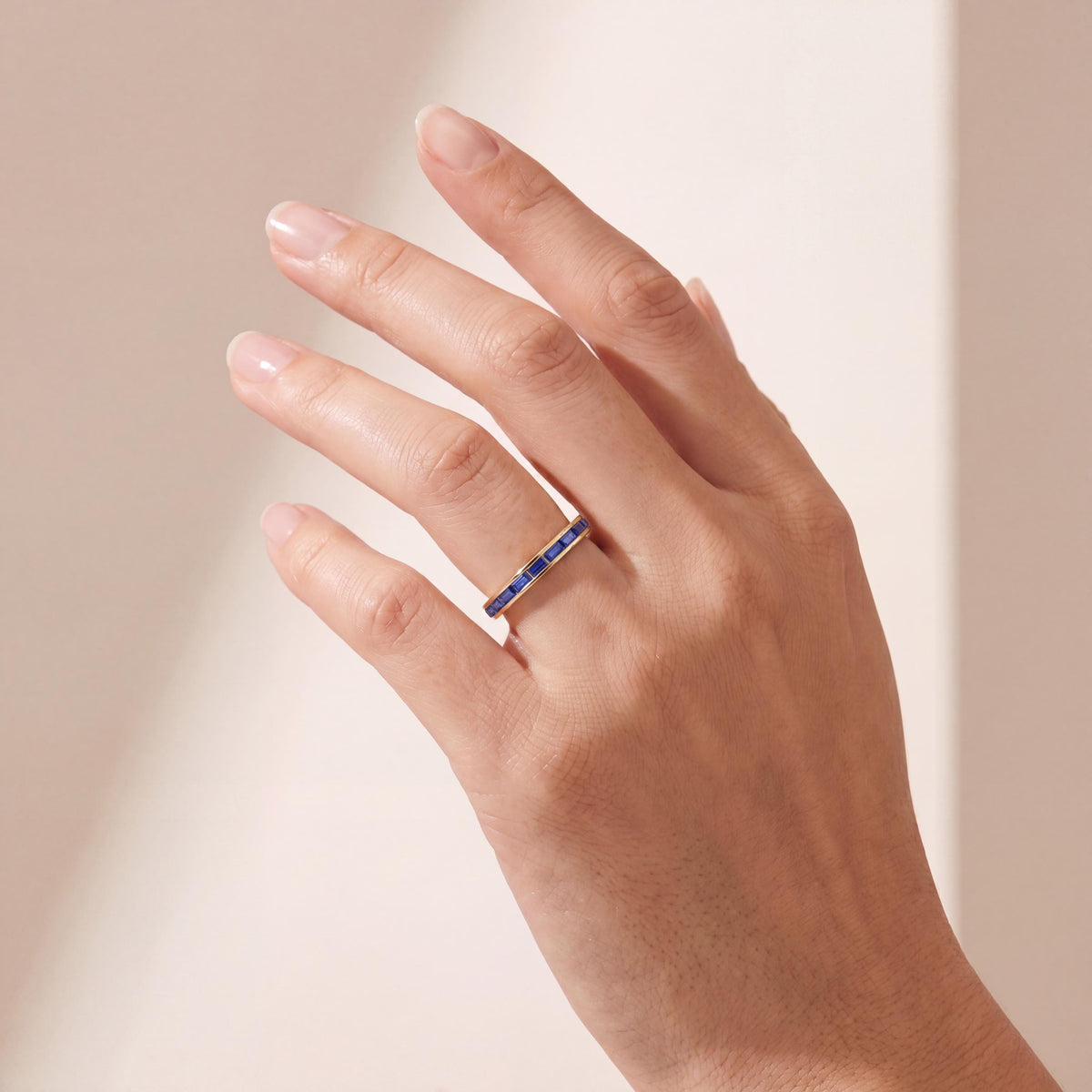 Baguette Cut Sapphire Full Eternity Wedding Band Ring 14K Solid Gold Channel Set