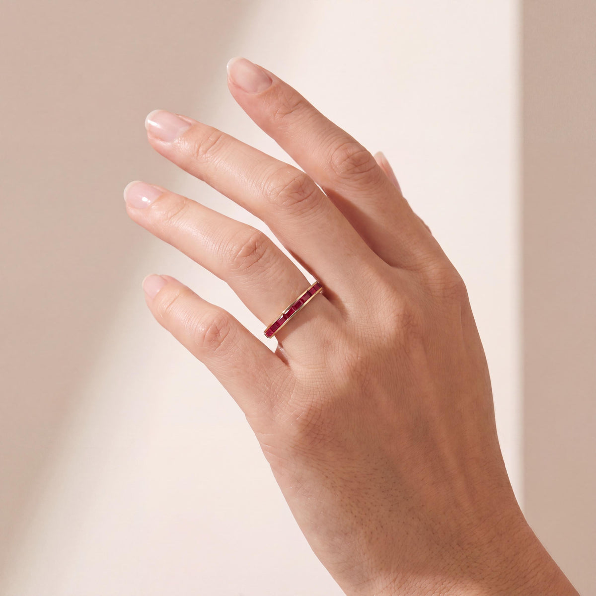 Baguette Cut Ruby Full Eternity Wedding Band Ring 14K Solid Gold Channel Set