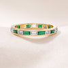 Baguette Cut Emerald & Diamond Full Eternity Wedding Band Ring 14K Solid Gold Channel Set