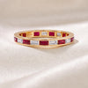 Baguette Cut Ruby & Diamond Full Eternity Wedding Band Ring 14K Solid Gold Channel Set