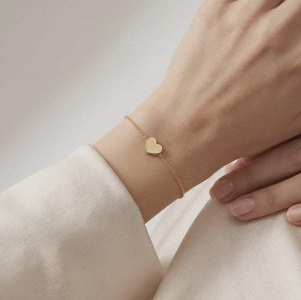 Dainty Heart Chain Link Bracelet 14K Solid Gold