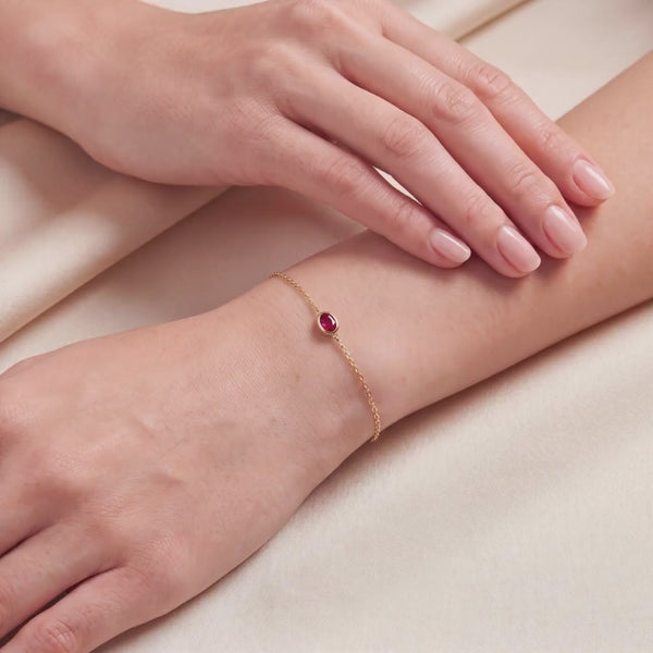 Oval Ruby Bezel Solitaire Chain Link Bracelet 14K Gold