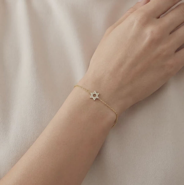 Star Of David 14K Solid Gold Dainty Chain Link Bracelet