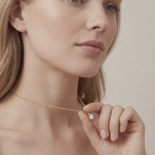 14K Gold Diamond Prong Pendant  Elegant Round Brilliant Cut Necklace  Dainty Modern Minimalist Gift For Her By JIORE
