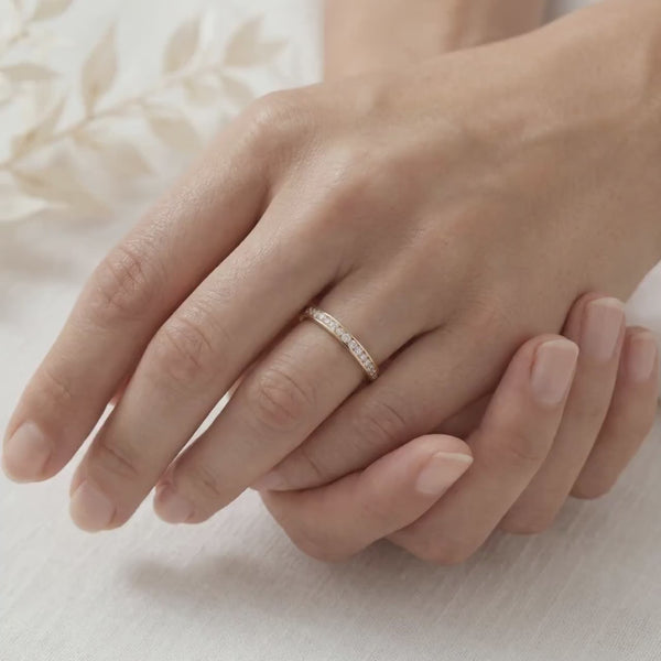 Diamond Round Brilliant Cut Half Way Eternity Wedding Band Ring 14K Solid Gold Channel Set