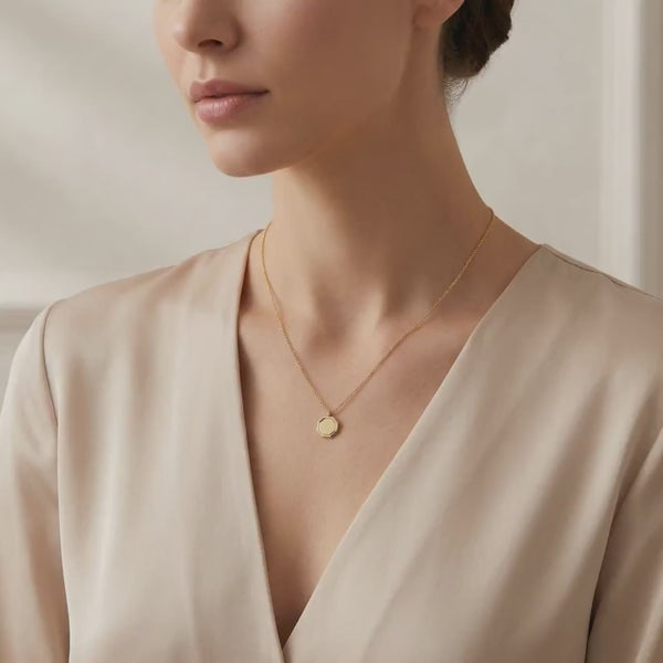 Octagon Geometric Plain 14K Solid Gold Pendant Necklace
