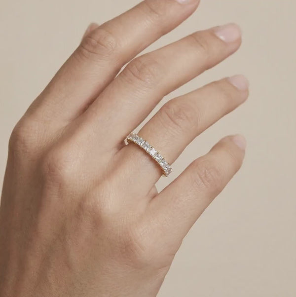 Princess Cut Diamond Half Way Eternity Wedding Band Ring 14K Solid Gold Prong Set