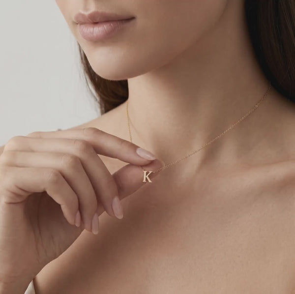 Personalized 14K Dainty Solid Gold Initial Letter Necklace Pendant