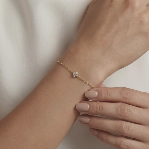 Diamond Round 4 Stone Prong Set 14K Solid Gold Chain Link Bracelet
