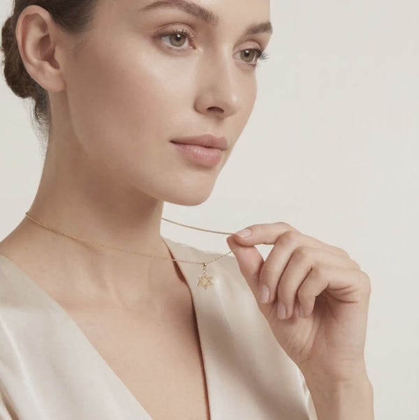 Star Of David Dainty 14K Solid Gold Pendant Necklace