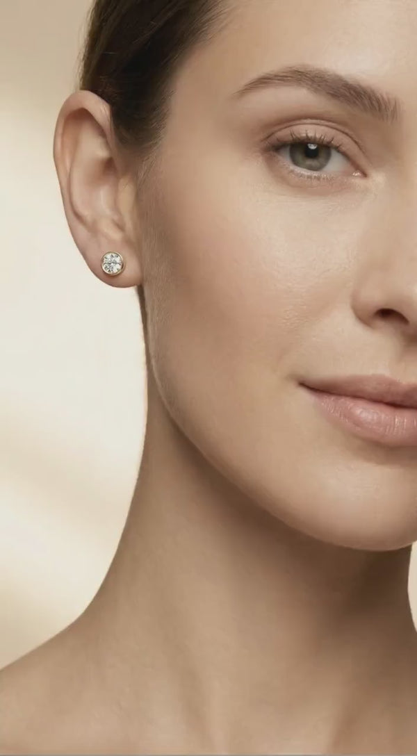 14k Gold Round Brilliant Cut Studs  Bezel Set Diamond Earrings  1.00-4.00 CTW  Minimalist Gift For Her By JIORE