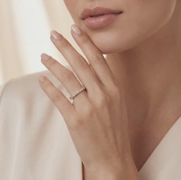 Round Brilliant Cut Diamond Half Way Eternity Wedding Band Ring 14K Solid Gold Prong Set