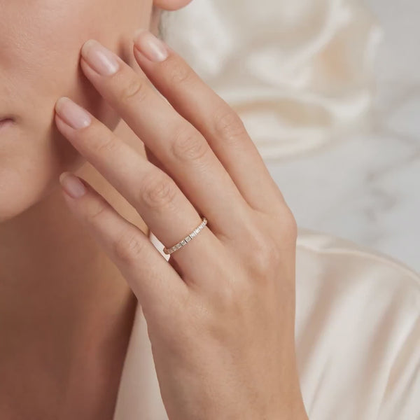 Princess Cut Diamond Full Eternity Dainty Wedding Band Ring 14K Solid Gold Bar Set