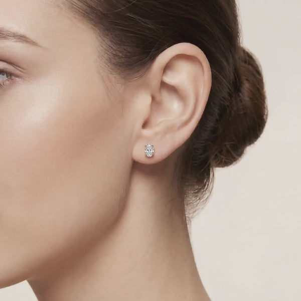 14k Gold Oval Studs  Prong Set Oval Cut Diamond Earrings  1.00-4.00 CTW  Minimalist Gift For Her By JIORE