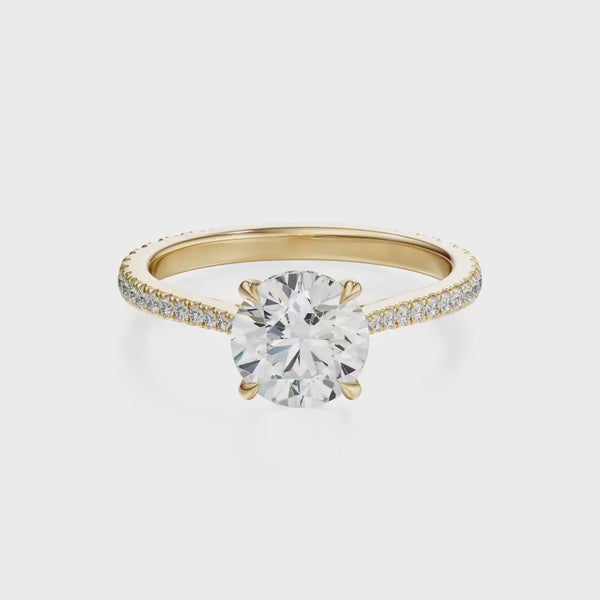 14kt Gold Pave Set Halo Graduated Round Shaped 1.50 Ct Solitaire Diamond Engagement Ring