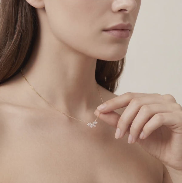 Five Stone Marquise Diamond Cluster Pendant Necklace 14K Solid Gold
