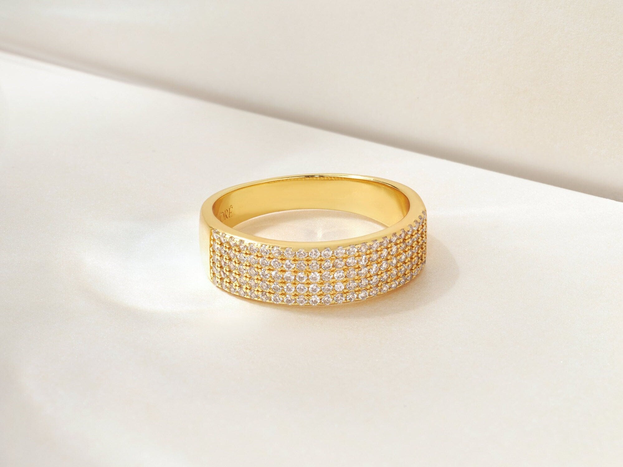 Micro Pave Gold Ring: Eternity Cigar Band