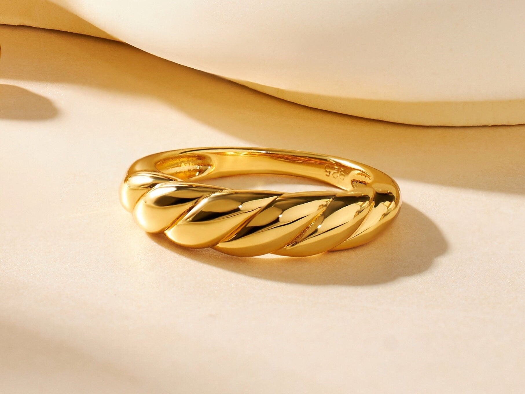 Croissant Dome Gold Vermeil Ring: Twisted Band