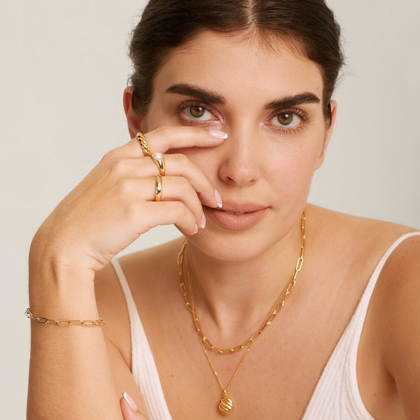 Croissant Dome Gold Vermeil Ring: Twisted Band