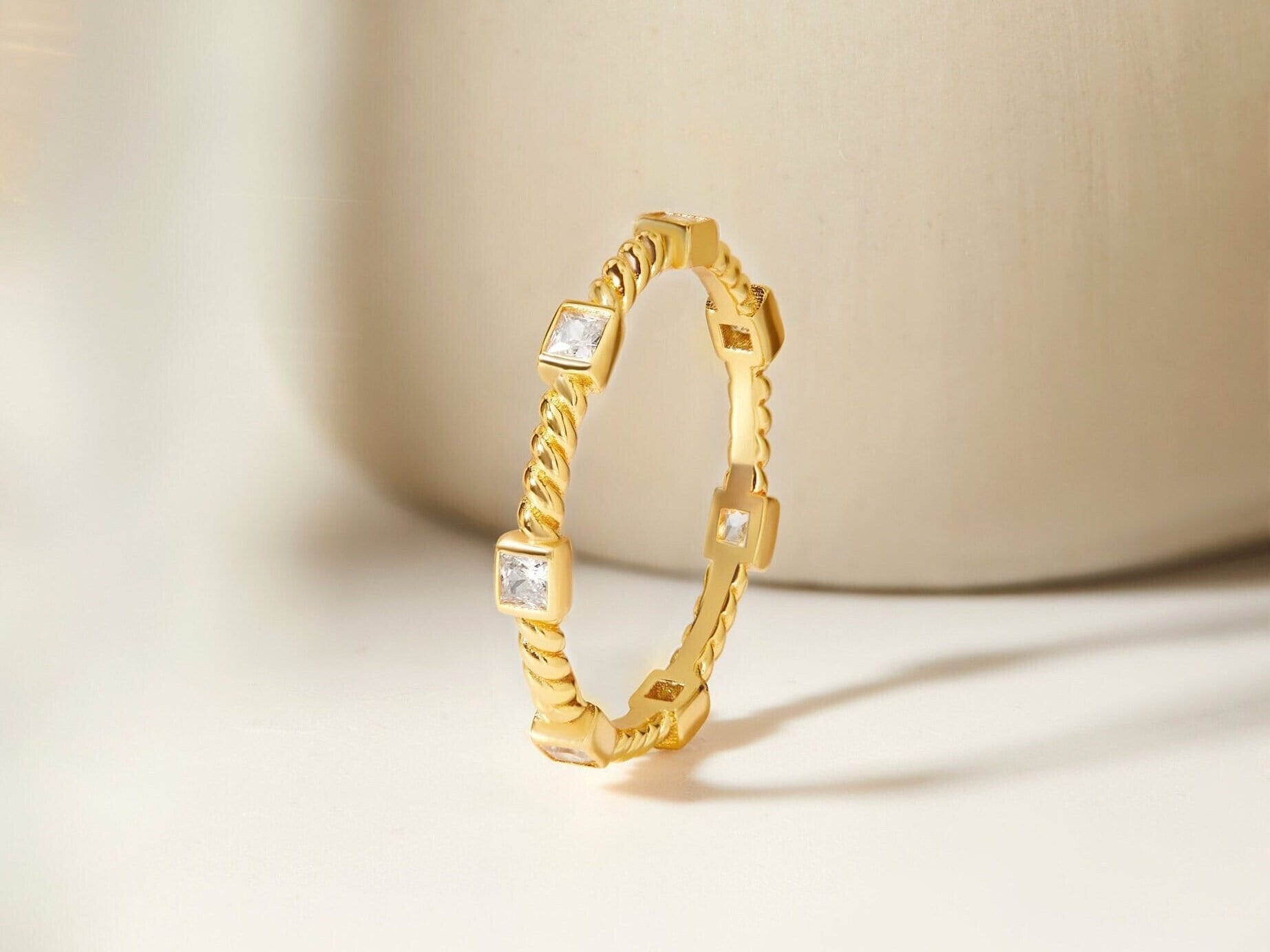 Twisted Gold Vermeil Ring: Princess Cut Band