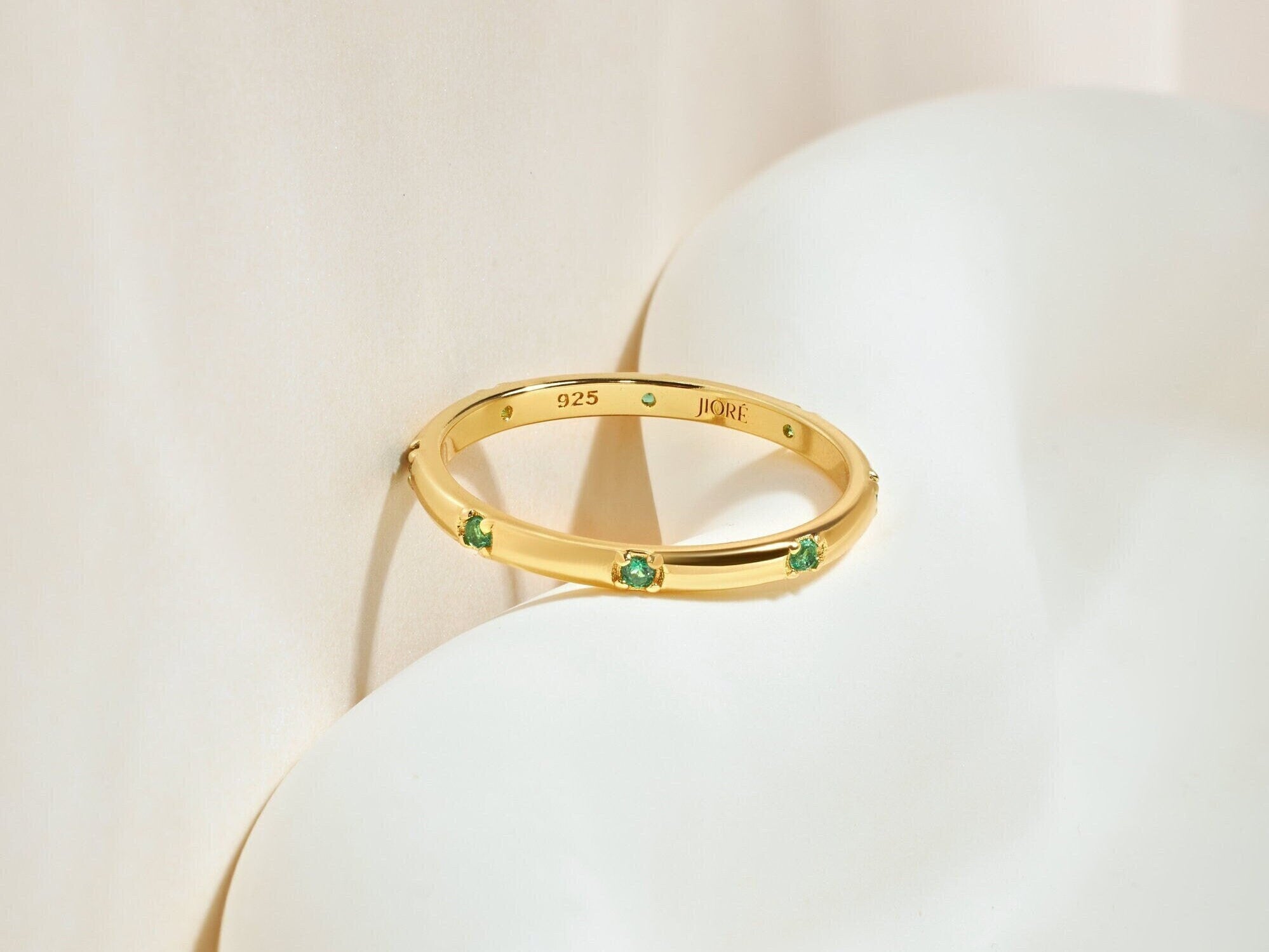 Emerald Gold Vermeil Ring: Stackable Band