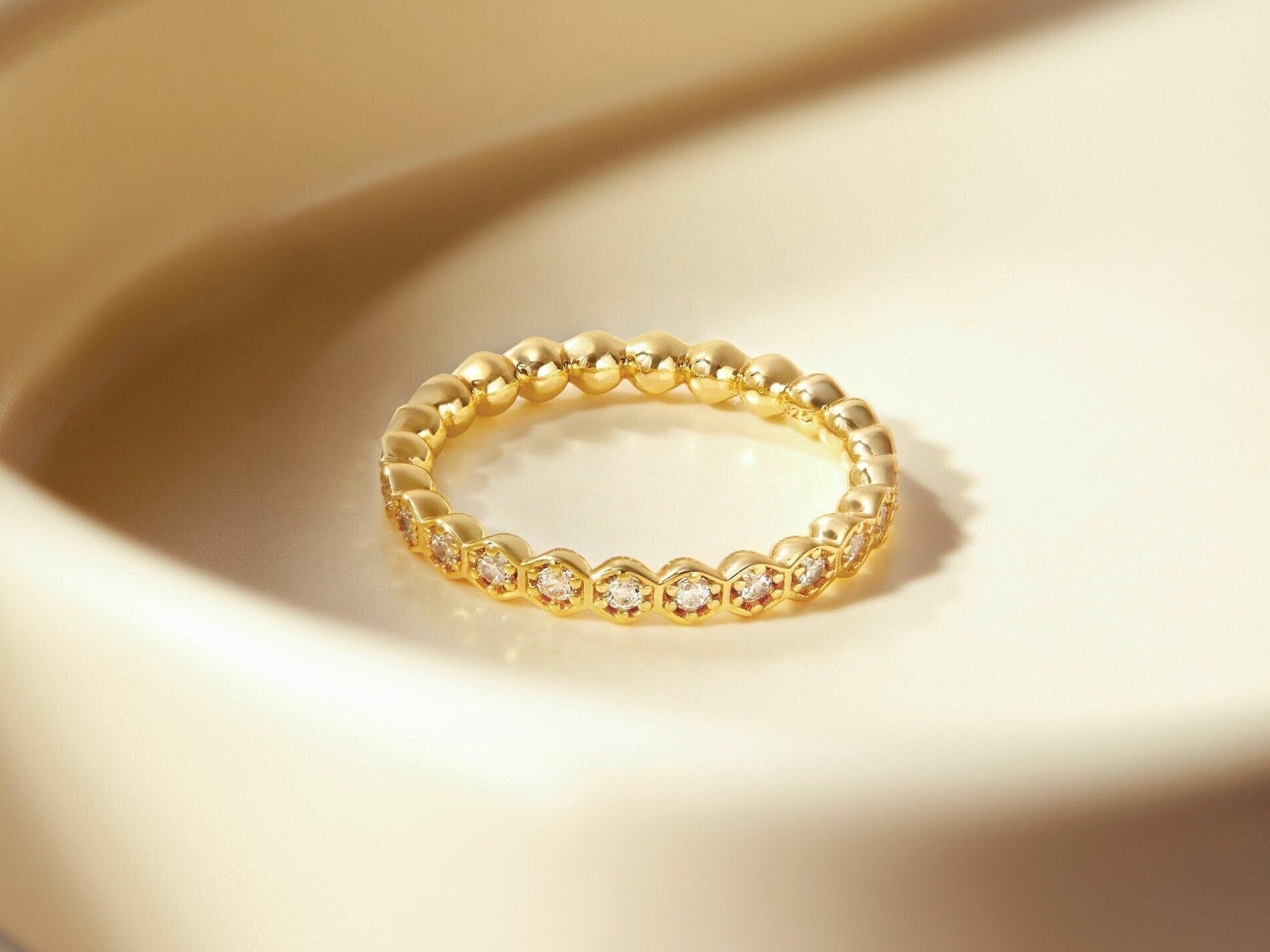 Honeycomb Gold Vermeil Ring: Stackable Band