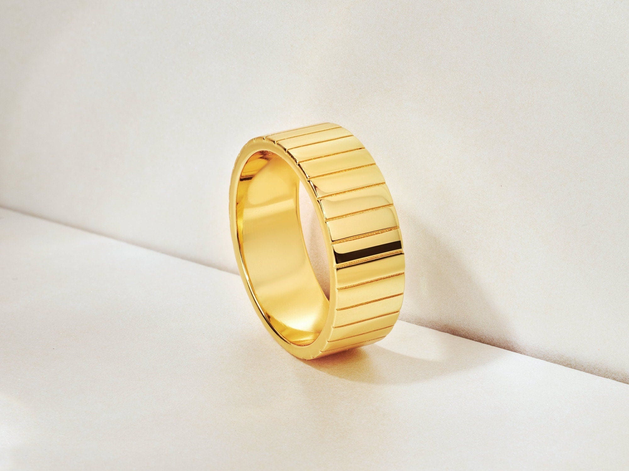 Wide Ribbed Gold Vermeil Ring: Chunky Cigar Band