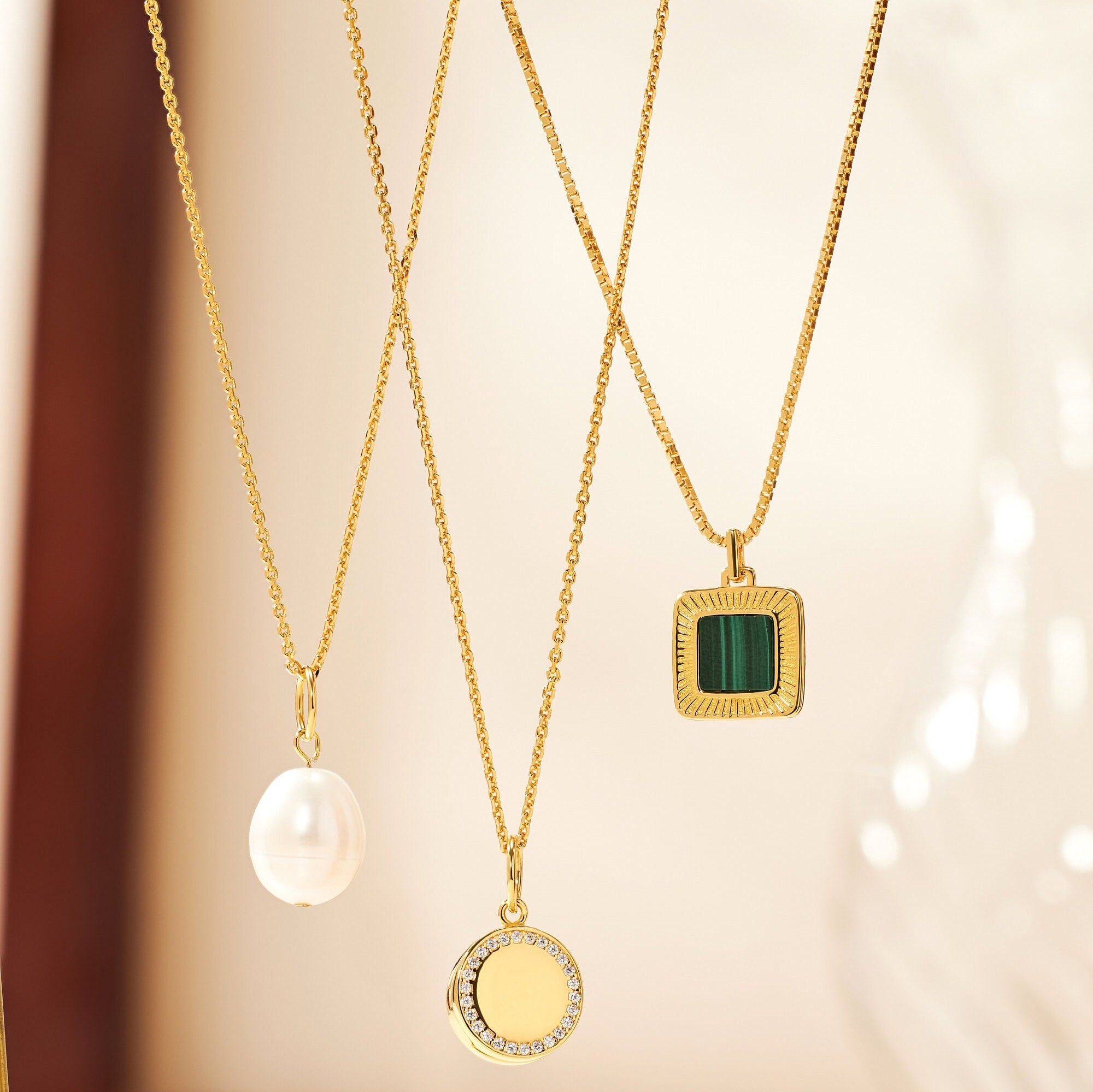 Malachite Gold Pendant: Square Cut Necklace