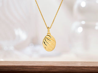 Oval Gold Croissant Pendant: Twisted Dome Necklace